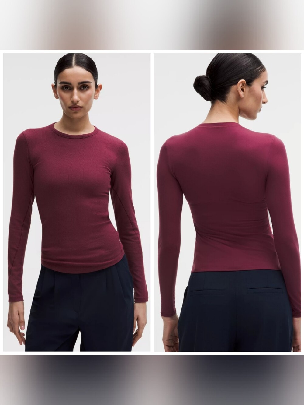 Lululemon Hold Tight Long-Sleeve Shirt, Small, Burgundy, Soft Ribbed Long Sleeve